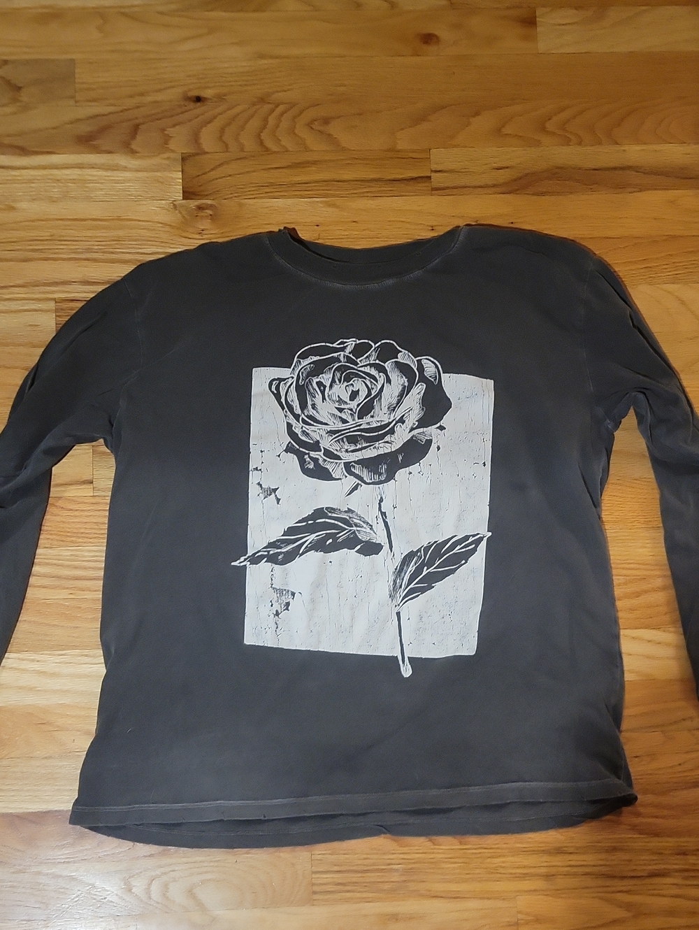 Girl Dangerous Charcoal Long Sleeve Graphic Tee with Rose, Size Large